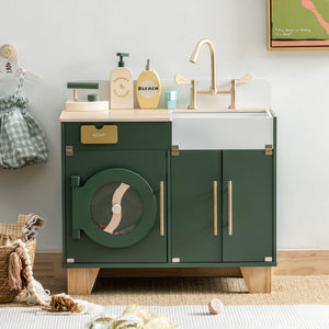 Vintage Green Wooden Toy Kitchen Set