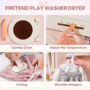 Wooden Pink Washing Machine with Dryer