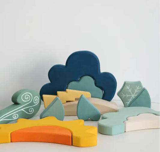 Montessori Dyed Linden Wood Weather Blocks