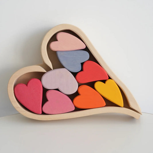 Montessori Dyed Linden Wood Macaron Heart Blocks