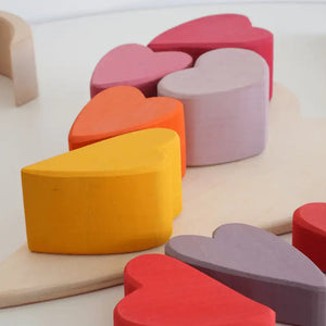 Montessori Dyed Linden Wood Macaron Heart Blocks