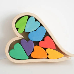 Montessori Dyed Linden Wood Macaron Heart Blocks
