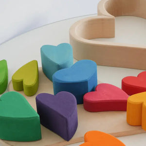 Montessori Dyed Linden Wood Macaron Heart Blocks