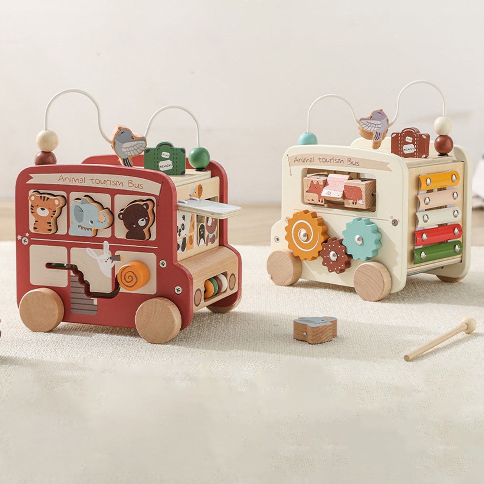 Montessori 5-in-1 Wooden Activity Bus Toy