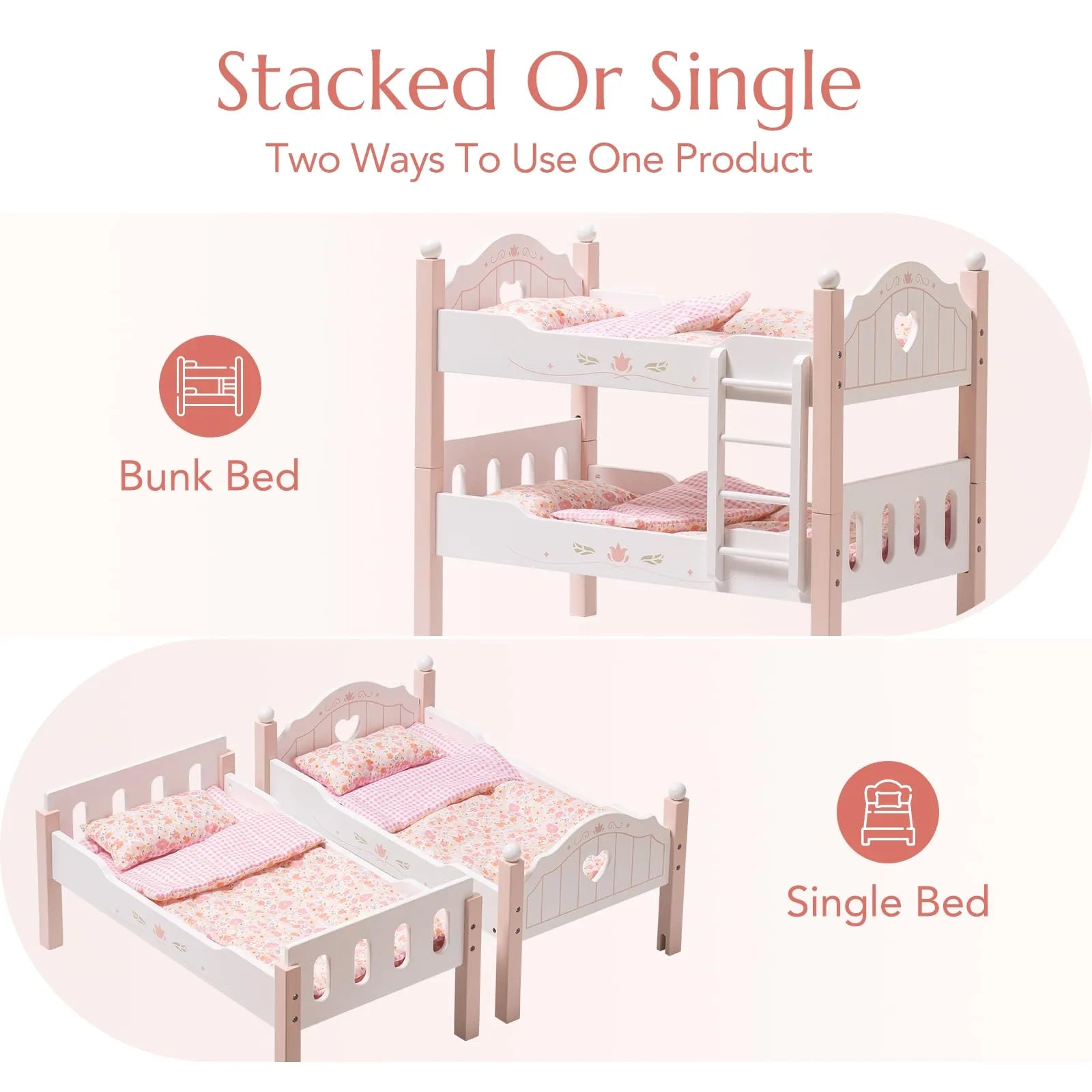 Wooden Baby Doll Crib – Pink with Bedding