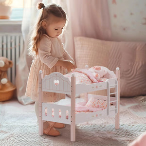 Wooden Baby Doll Crib – Pink with Bedding