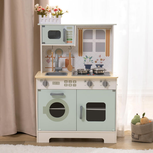 Green Modern Wooden Play Kitchen with Lights & Sounds