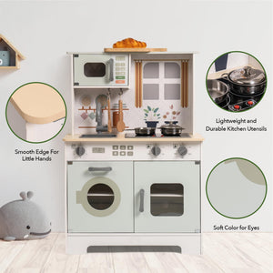 Green Modern Wooden Play Kitchen with Lights & Sounds