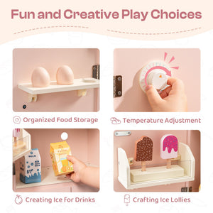 Wooden Pink Toy Refrigerator for Kids