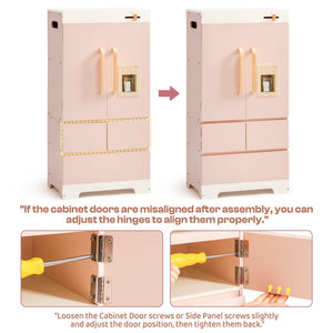 Wooden Pink Toy Refrigerator for Kids