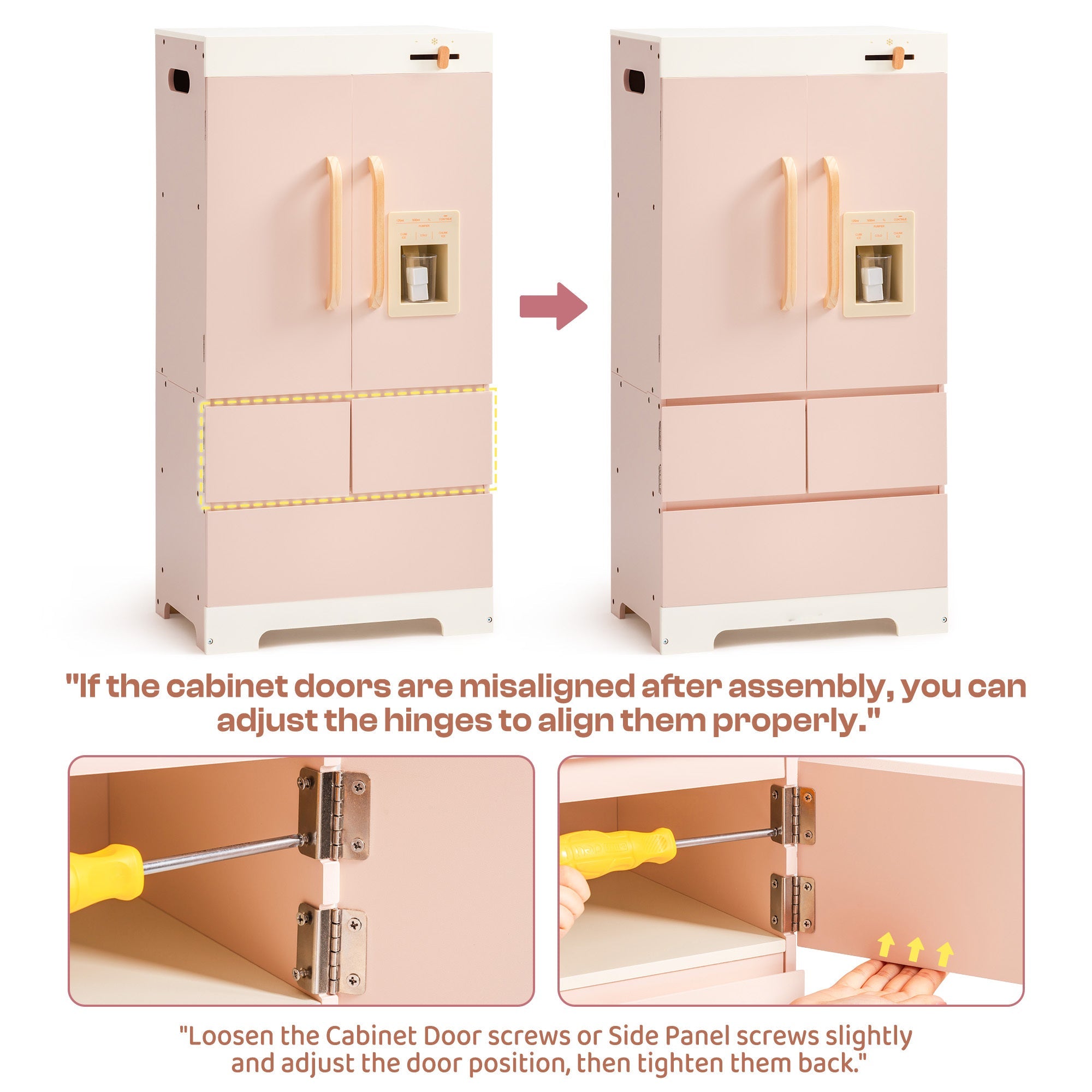 Wooden Pink Toy Refrigerator for Kids