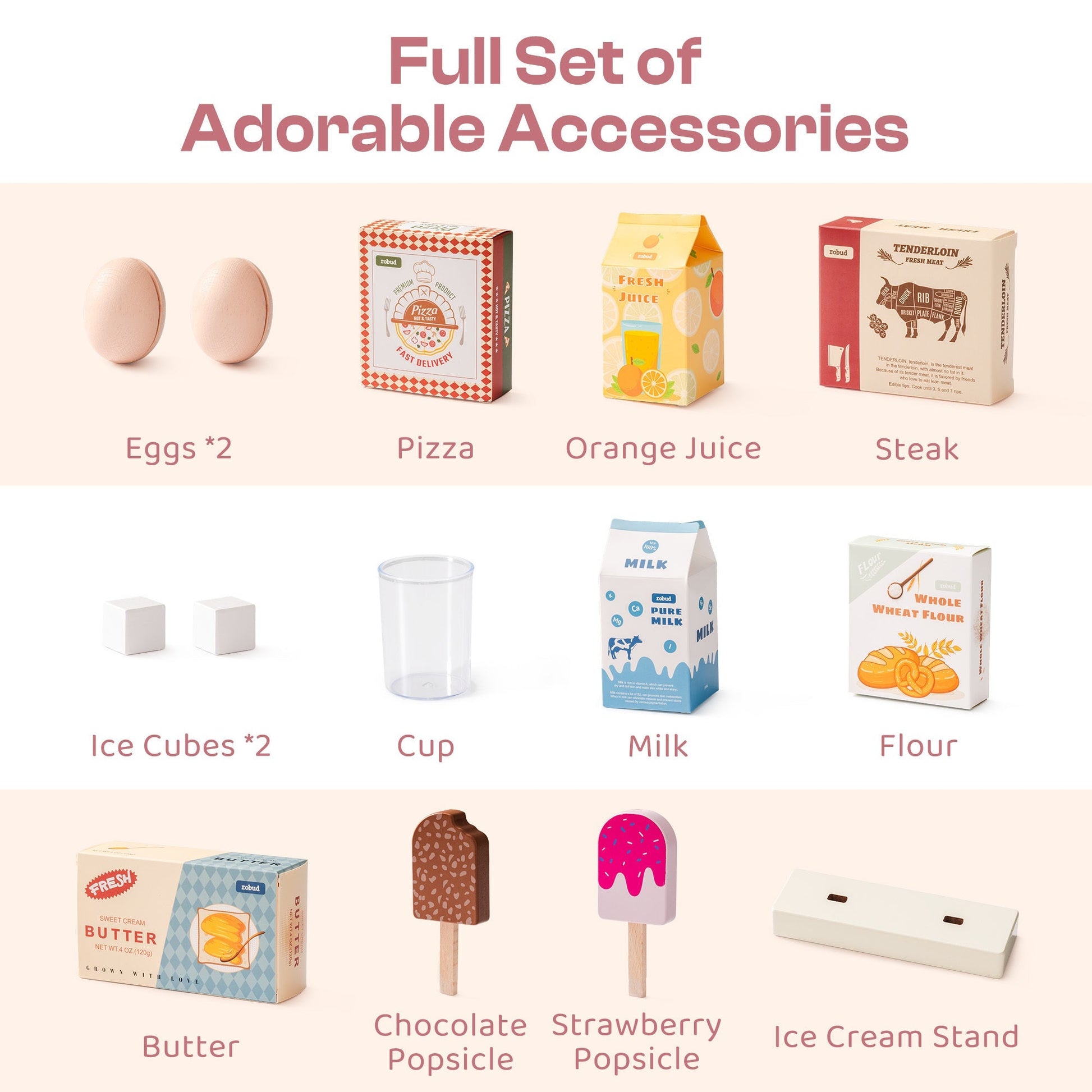 Wooden Pink Toy Refrigerator for Kids