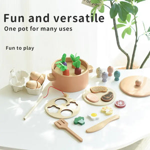 Wooden Carrot Pulling & Kitchen Play Toy Set
