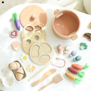 Wooden Carrot Pulling & Kitchen Play Toy Set