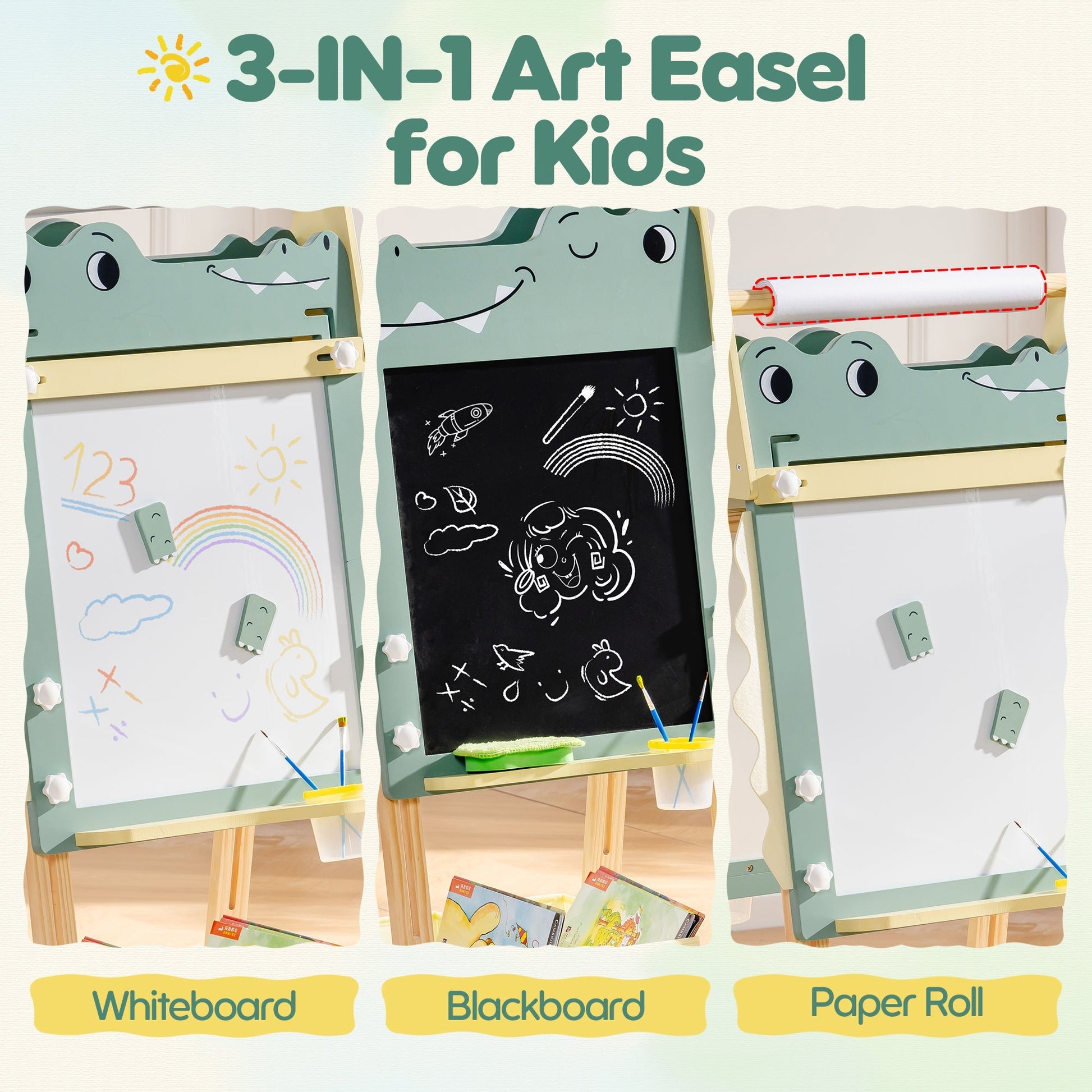 Wooden Adjustable Crocodile Easel for Kids