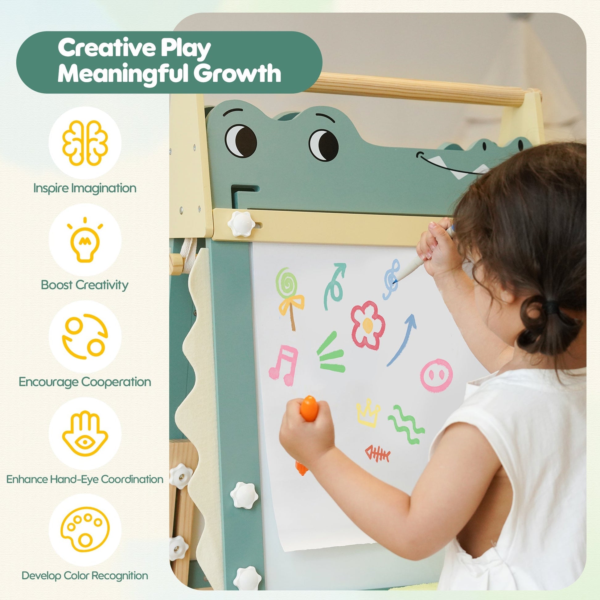Wooden Adjustable Crocodile Easel for Kids