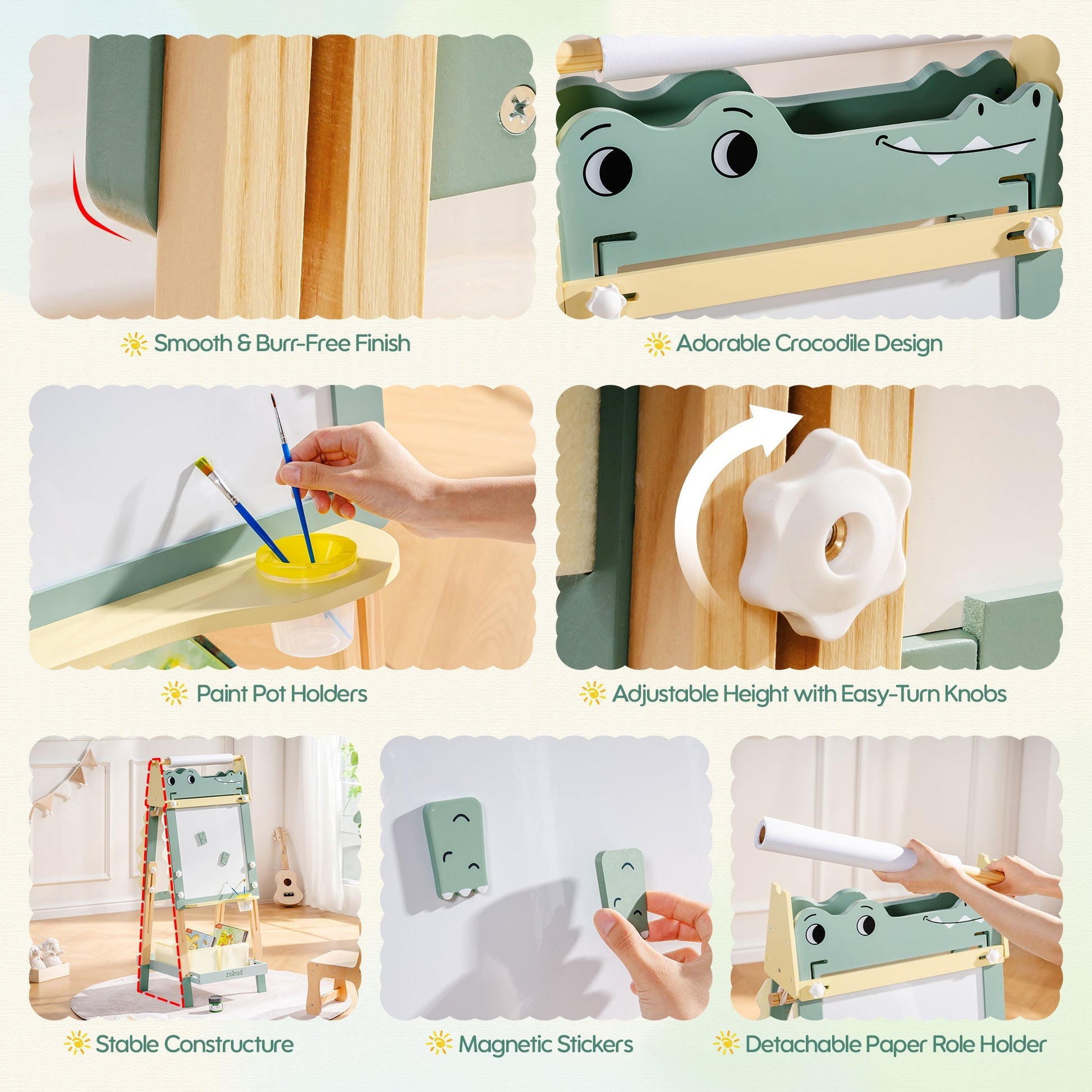 Lunamoa Wooden Adjustable Crocodile Easel for Kids