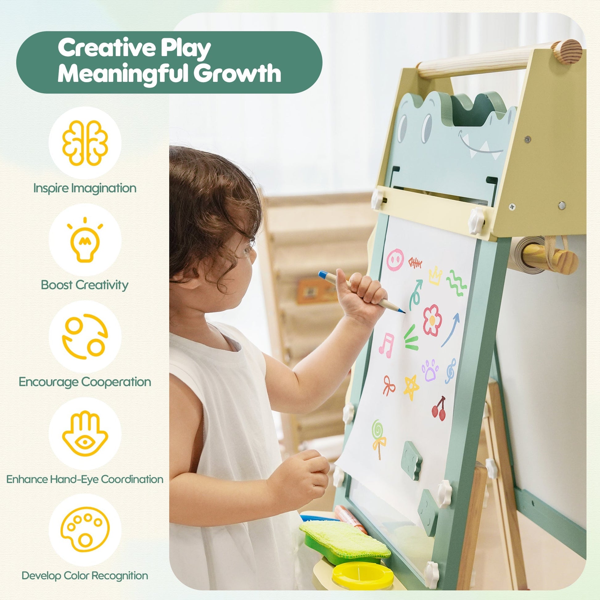 Lunamoa Wooden Adjustable Crocodile Easel for Kids