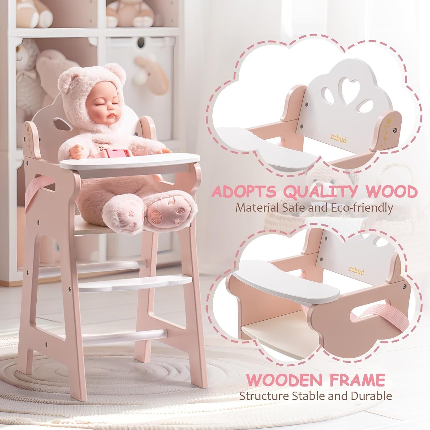 Lunamoa Wooden Baby Doll High Chair