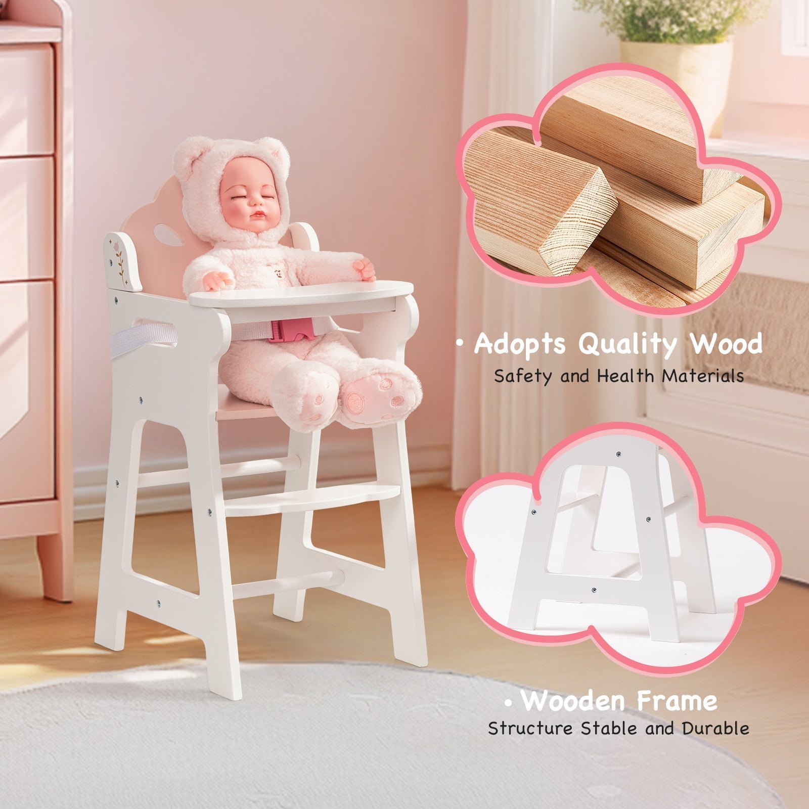 Lunamoa Wooden Baby Doll High Chair
