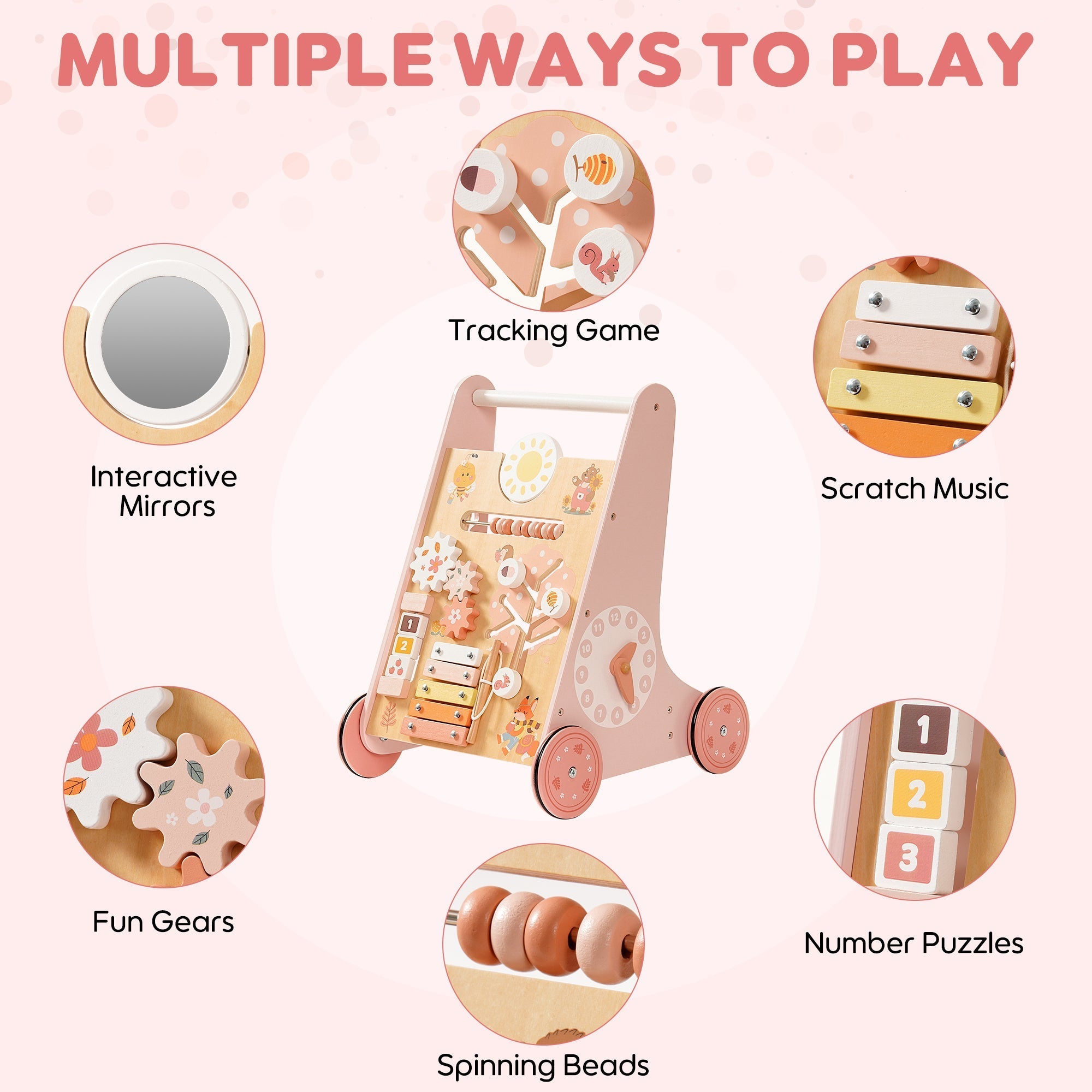 Pink Wooden Baby Walker