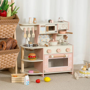Pink Wooden Pretend Play Kitchen Set