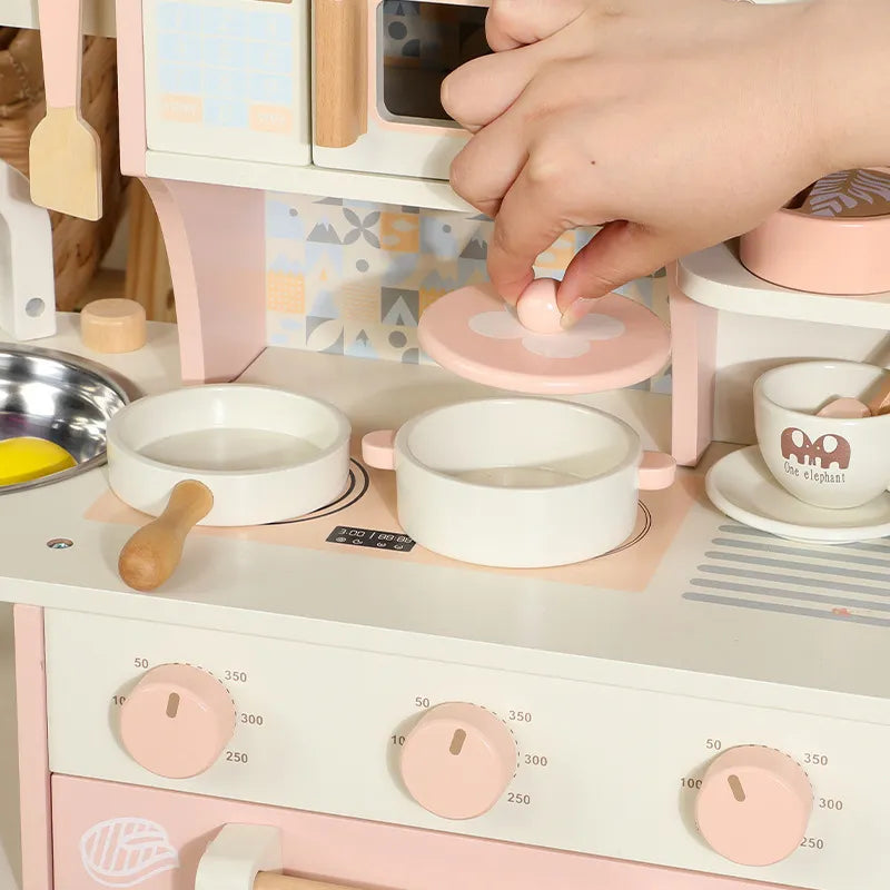 Pink Wooden Pretend Play Kitchen Set
