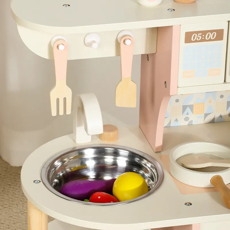 Pink Wooden Pretend Play Kitchen Set