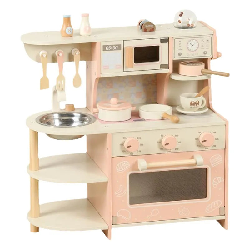 Pink Wooden Pretend Play Kitchen Set