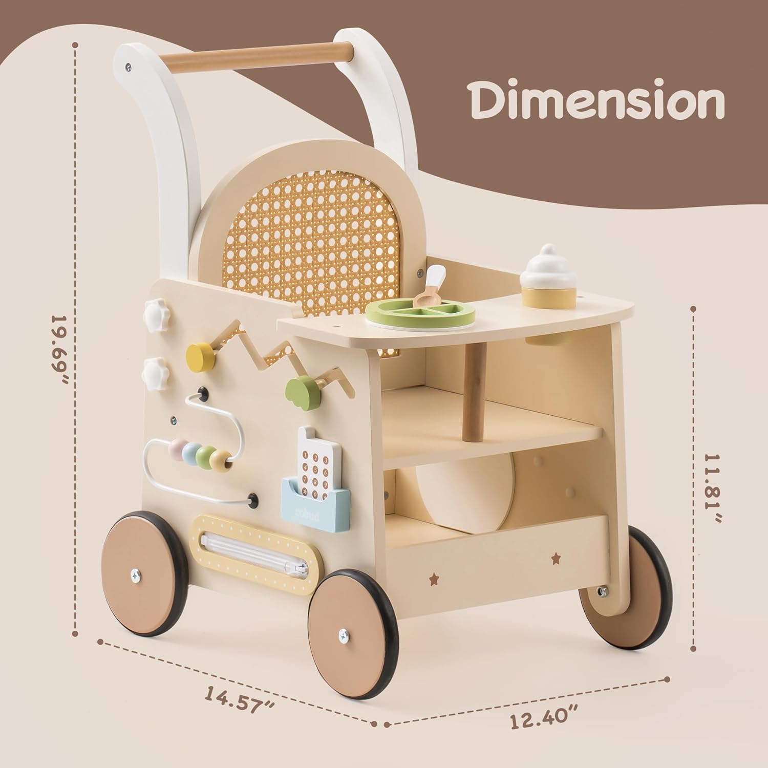 Rattan Baby Walker – Stylish Push Toy for Toddlers