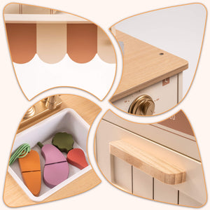 Realistic Wooden Kids Kitchen Playset