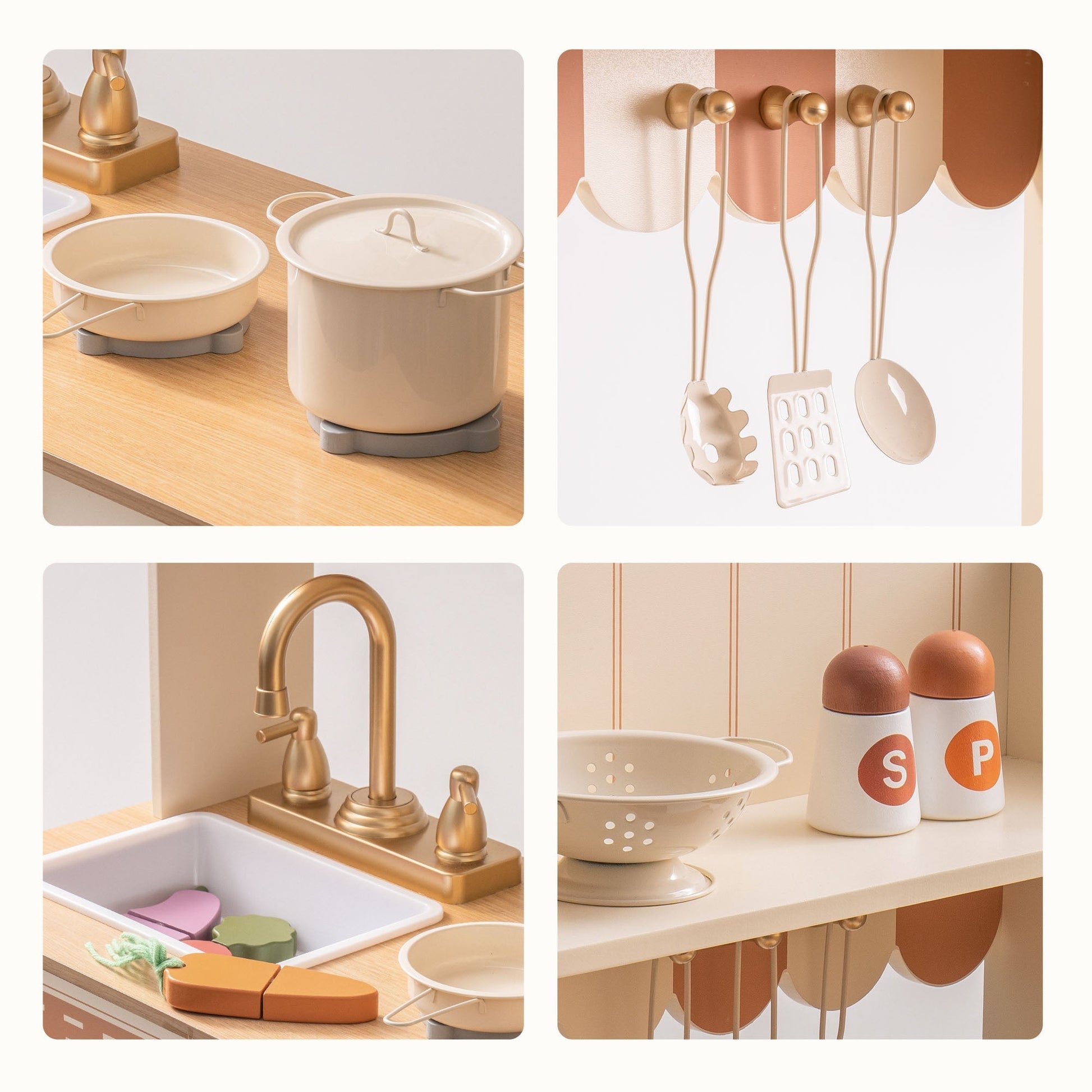 Realistic Wooden Kids Kitchen Playset