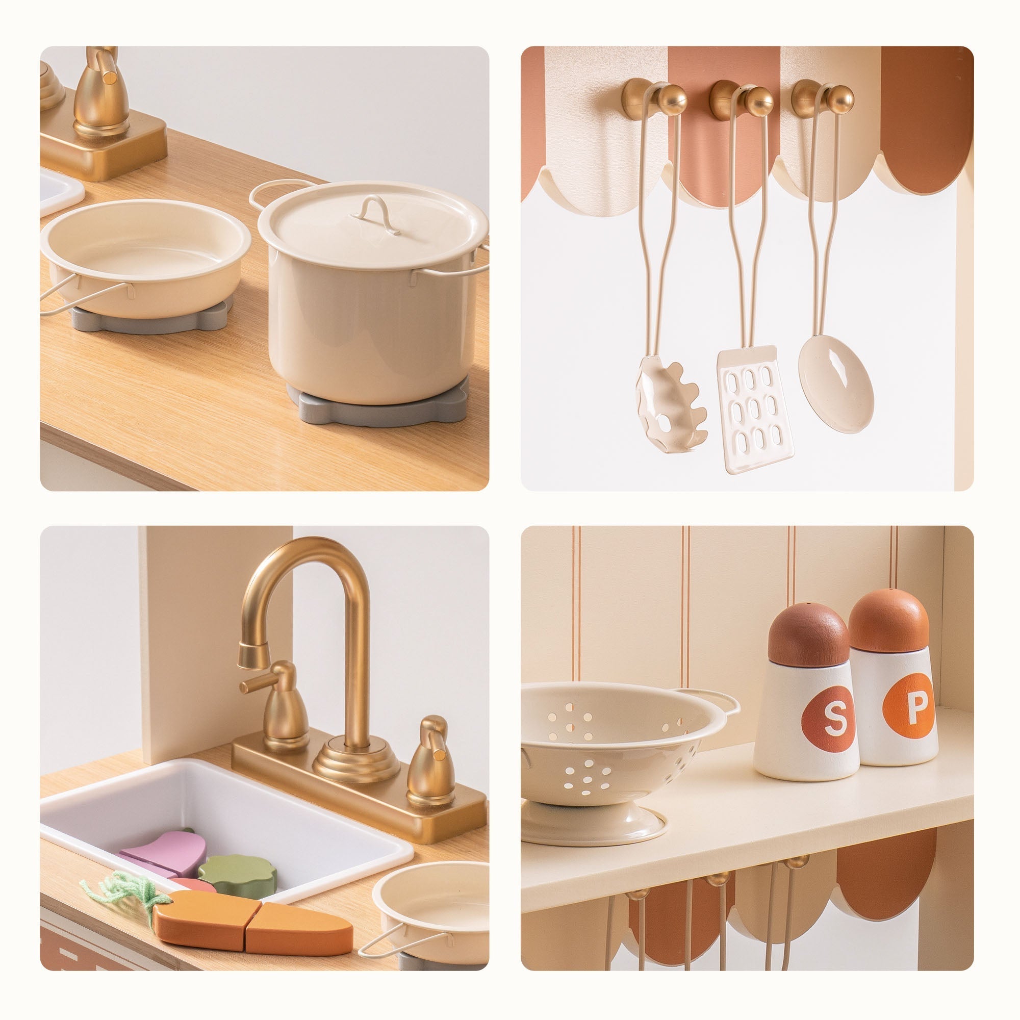 Realistic Wooden Kids Kitchen Playset