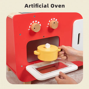 Red Wooden Double-Sided Play Kitchen Set