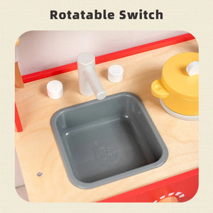 Red Wooden Double-Sided Play Kitchen Set