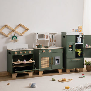 Vintage Green Wooden Toy Kitchen Set