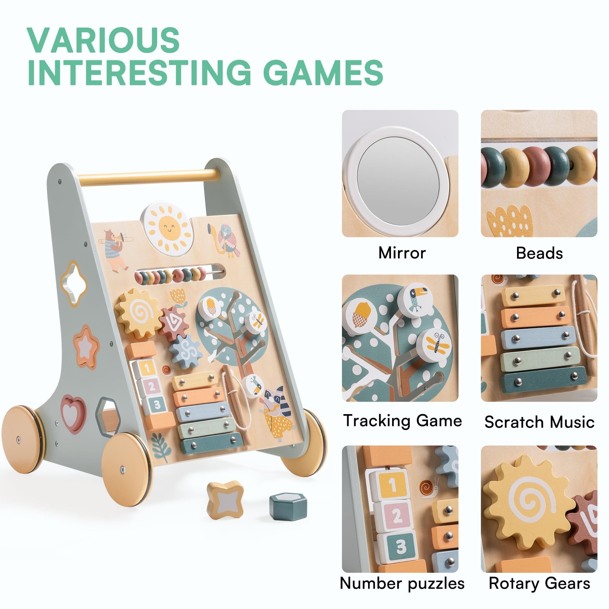 Wooden Activity Stroller – Toddler Learning & Push Toy