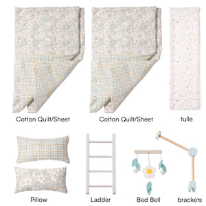 Wooden Baby Doll Bed with Ladder & Bedding