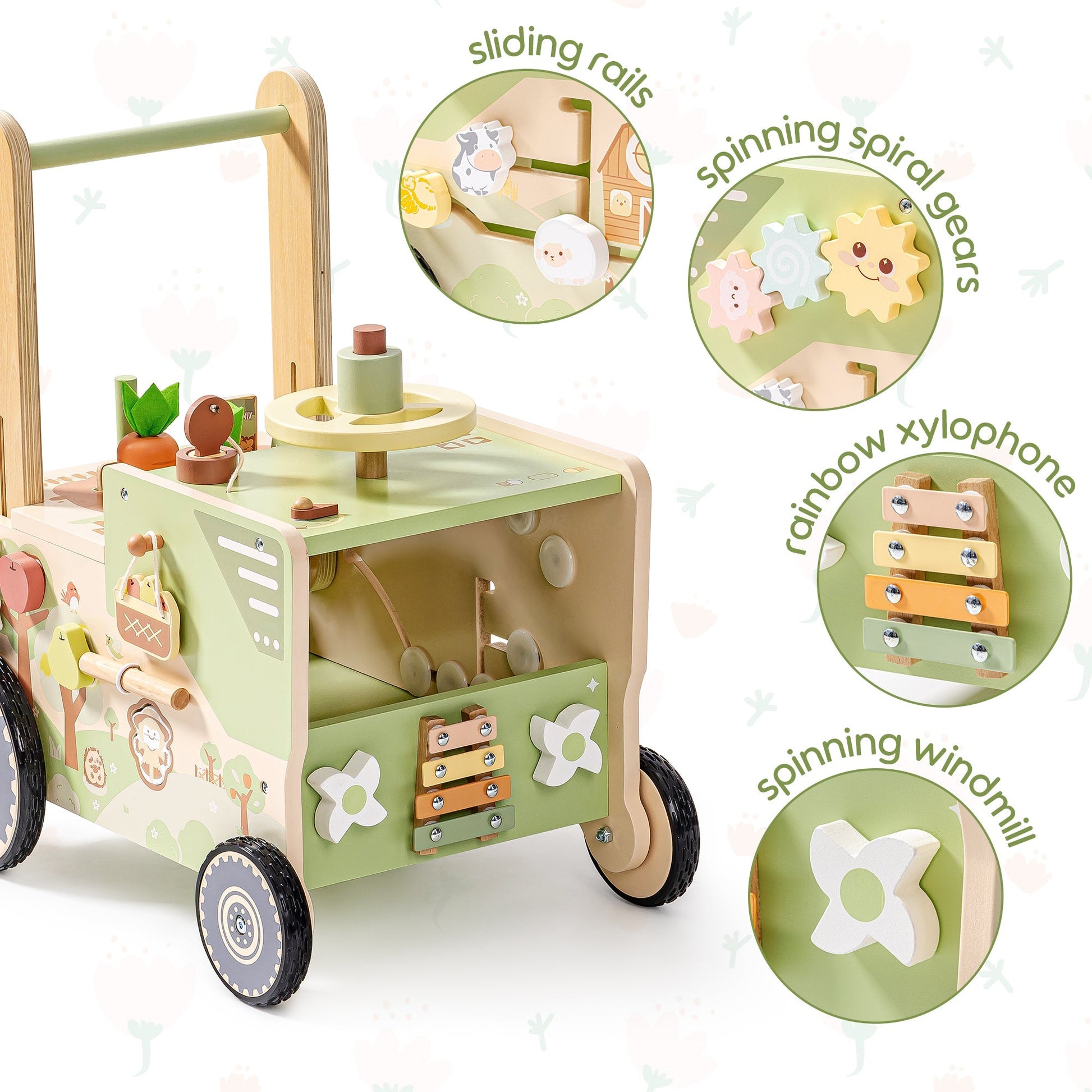 Wooden Baby Walker Farm Cart