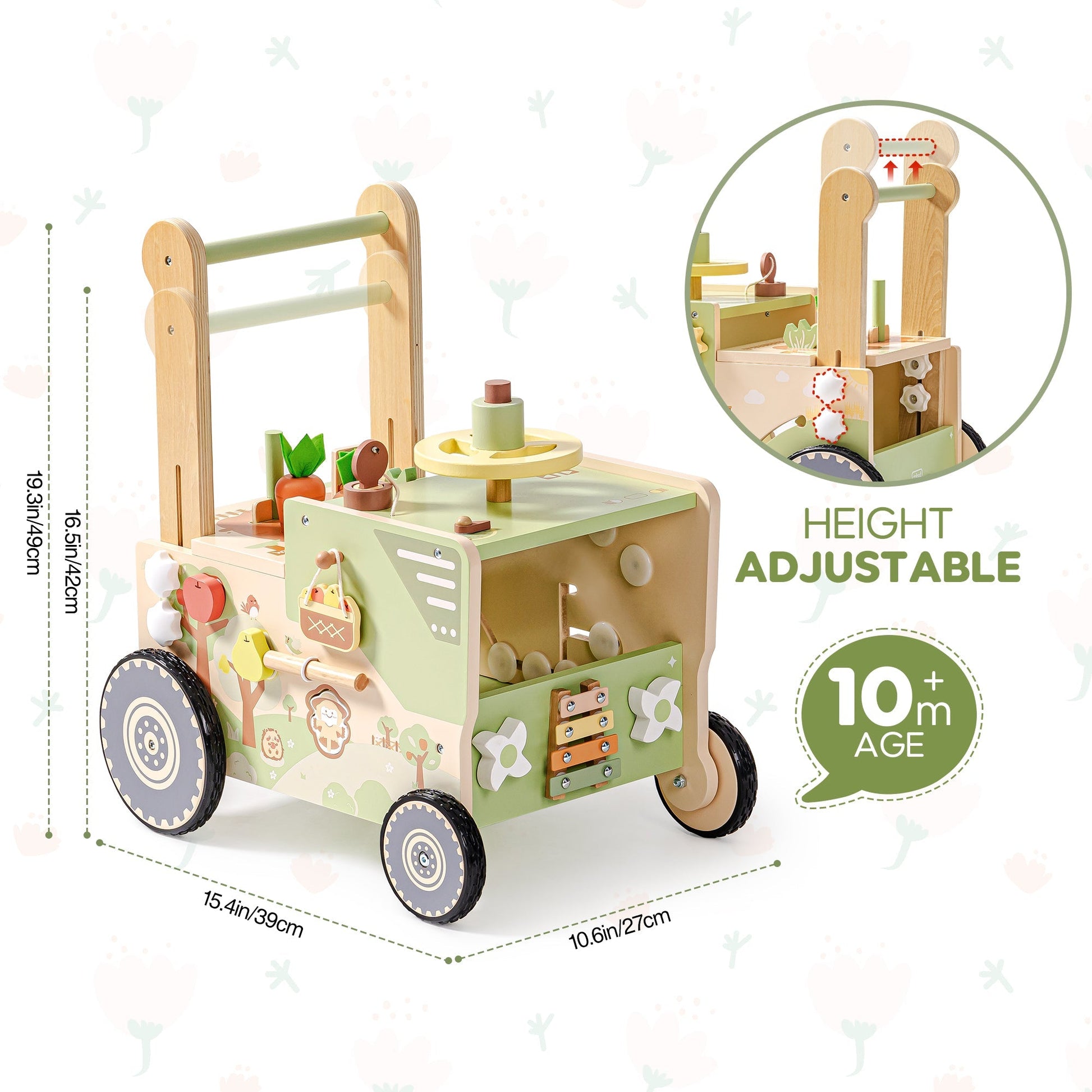 Wooden Baby Walker Farm Cart