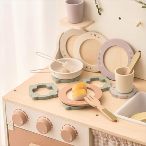 Wooden Dish Set – Play Kitchen Toy for Toddlers