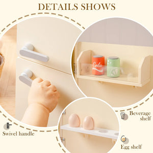 Creamy Wooden Kids Play Kitchen Fridge