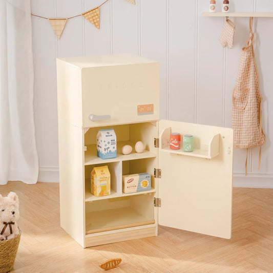 Creamy Wooden Kids Play Kitchen Fridge