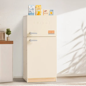 Creamy Wooden Kids Play Kitchen Fridge