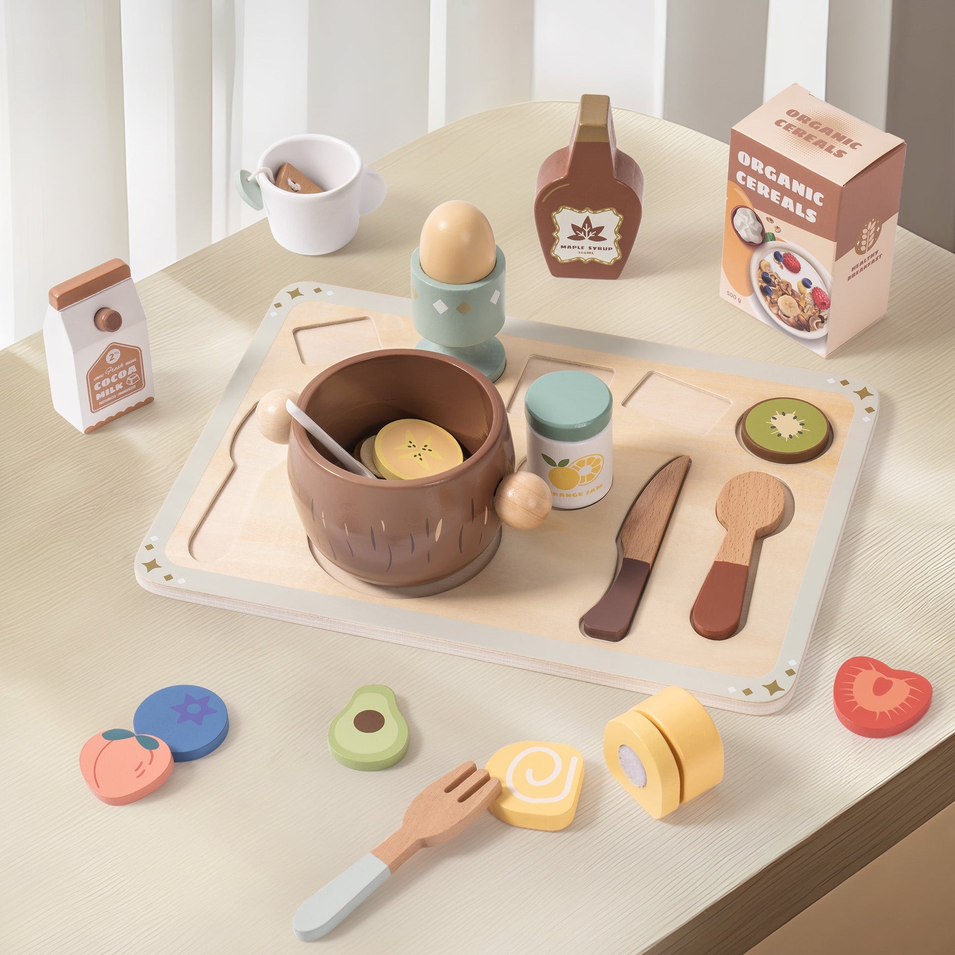Wooden Kids Play Kitchen Set with Cuttable Fruits