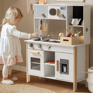 Wooden Kids Play Kitchen Set with Cuttable Fruits