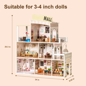 Wooden Shopping Mall Dollhouse for Kids